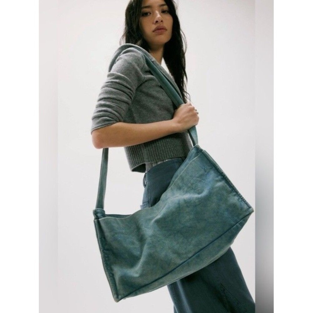 Free People Camp Crush Sling Bag Adjustable Strap Cotton Blue OS 289739 - Picture 5 of 10